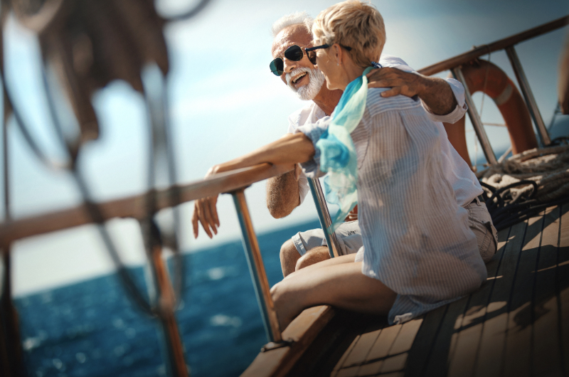 Senior couple on a sailing cruise