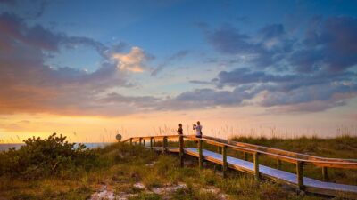 Pass-a-Grille beach and fishing boats at sunset